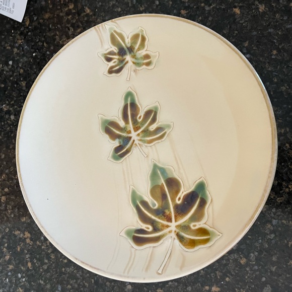 Set/4 Stoneware 8.5” Lunch Plates Pier 1 Autumn Leaves Beige Hand-painted Dishes - Picture 1 of 9